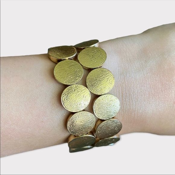 VINTAGE | Gold Tone Flat Bead Bracelets x2 - Picture 3 of 3